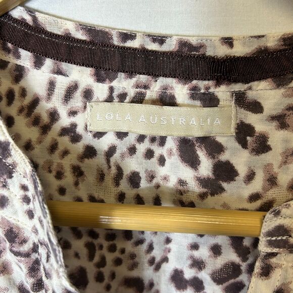 Lola Australia Ivory Brown Leopard Print V-Neck 3/4 Sleeve Tiered Dress Size M - Picture 5 of 12